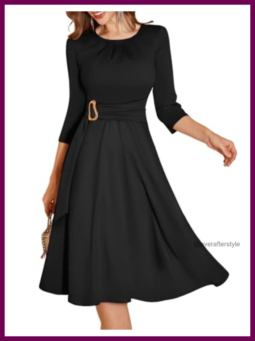 Dressystar Women's Midi Formal Wedding Guest Dress 3/4 Sleeve A-Line